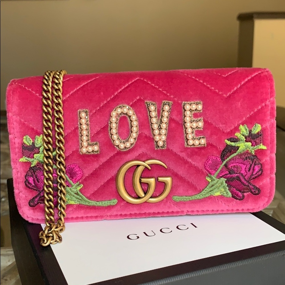 New Gucci Love GG Pink Velvet and Leather Bag - Picture 1 of 8